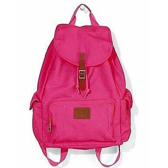 PINK Victoria’s Secret Rare HTF Pink Canvas Studded Bling Campus Backpack READ - Picture 1 of 13